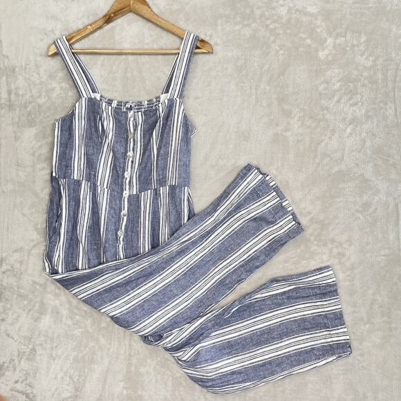 Rails Pants - Rails Kyra Seaport Stripe Linen Blend Jumpsuit Large Quiet Luxury Summer Resort
